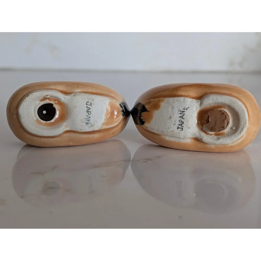 Vintage Dutch Wooden Shoe Salt and Pepper Shakers Ceramic Clogs Tan Red Green